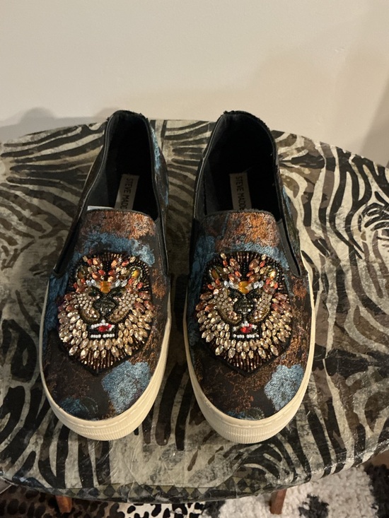 Steve Madden Shoes - Steve Madden Metallic Blue and Bronze Slip-On Sneakers